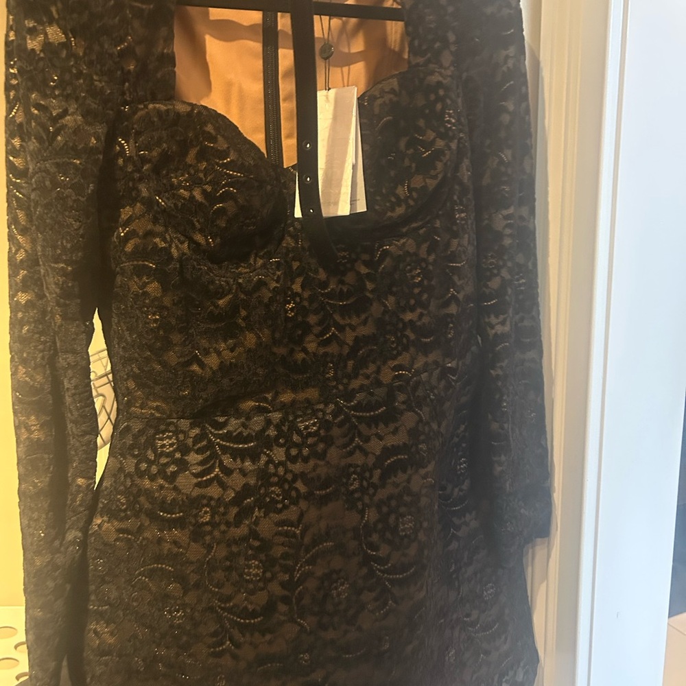 NADINE MERABI Black Lace Long Sleeve Mini Dress - Picture 3 of 4